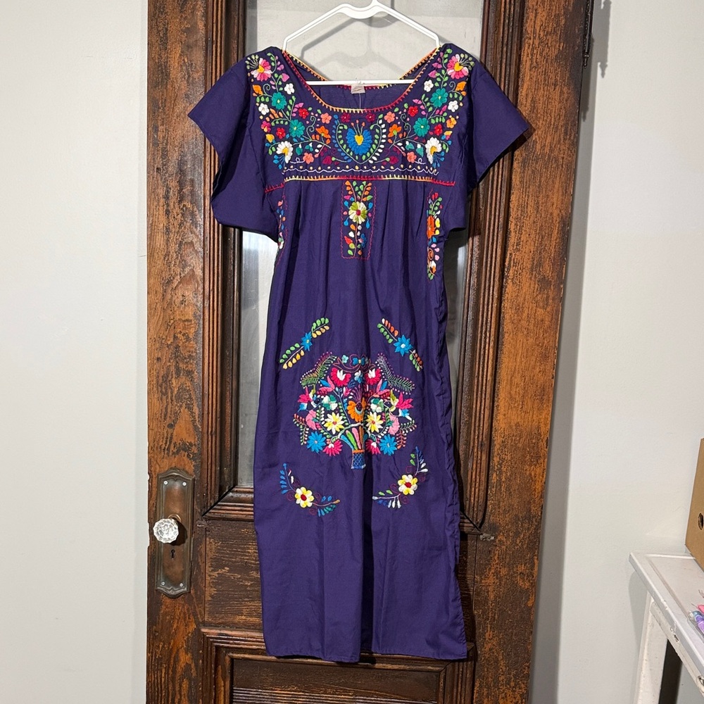 Floral Embroidered Purple Midi Dress